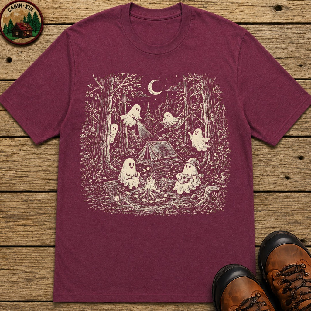 Ghosts Around The Campfire Sketch T Shirt - Berry