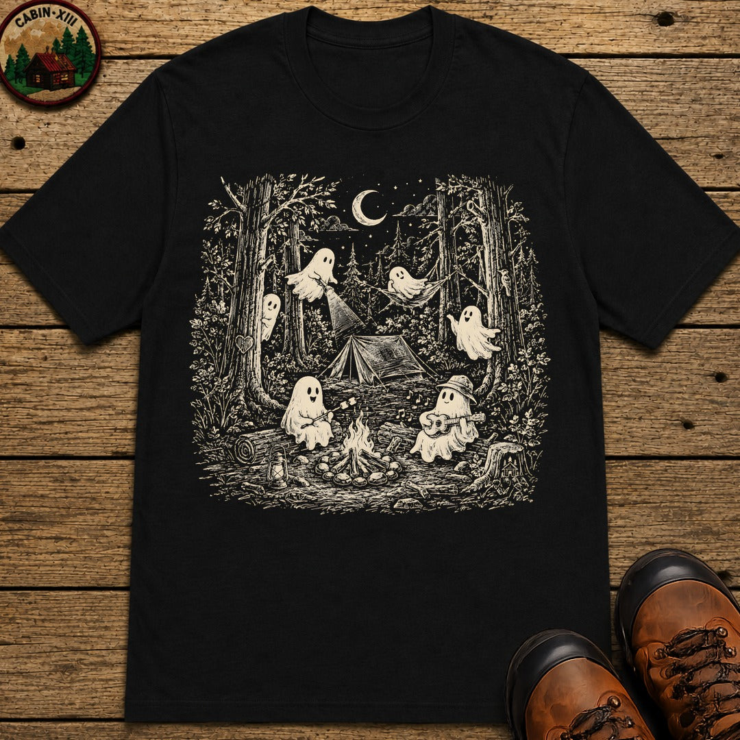 Ghosts Around The Campfire Sketch T Shirt - Black