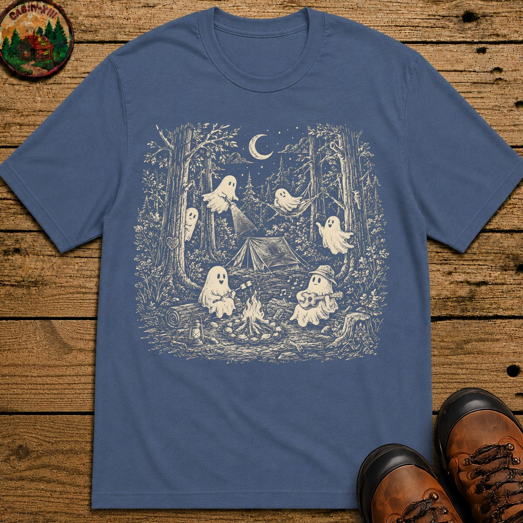 Ghosts Around The Campfire Sketch T Shirt - Blue Jean