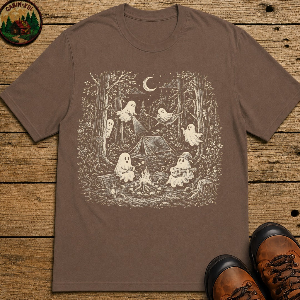 Ghosts Around The Campfire Sketch T Shirt - Espresso