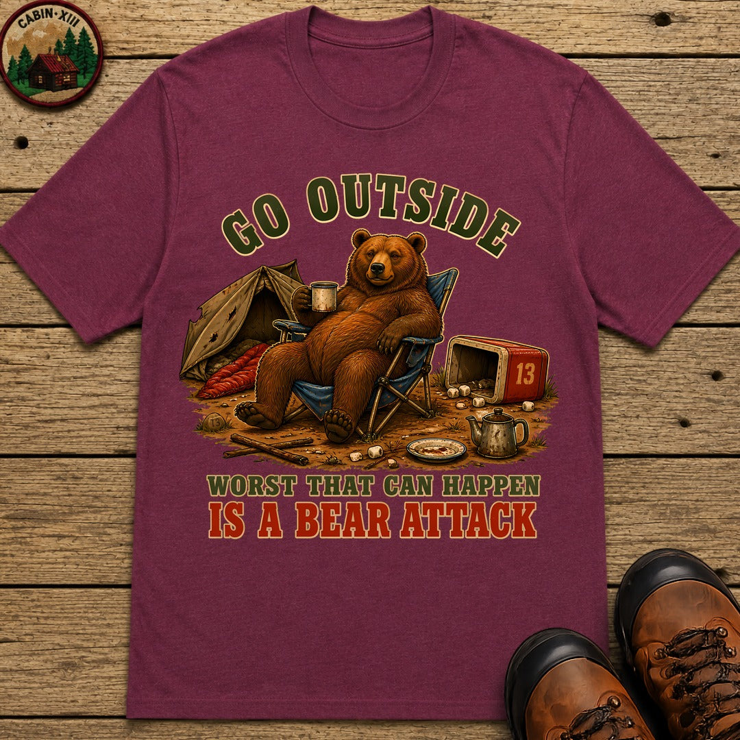 Go Outside Bear Attach T-Shirt - Berry