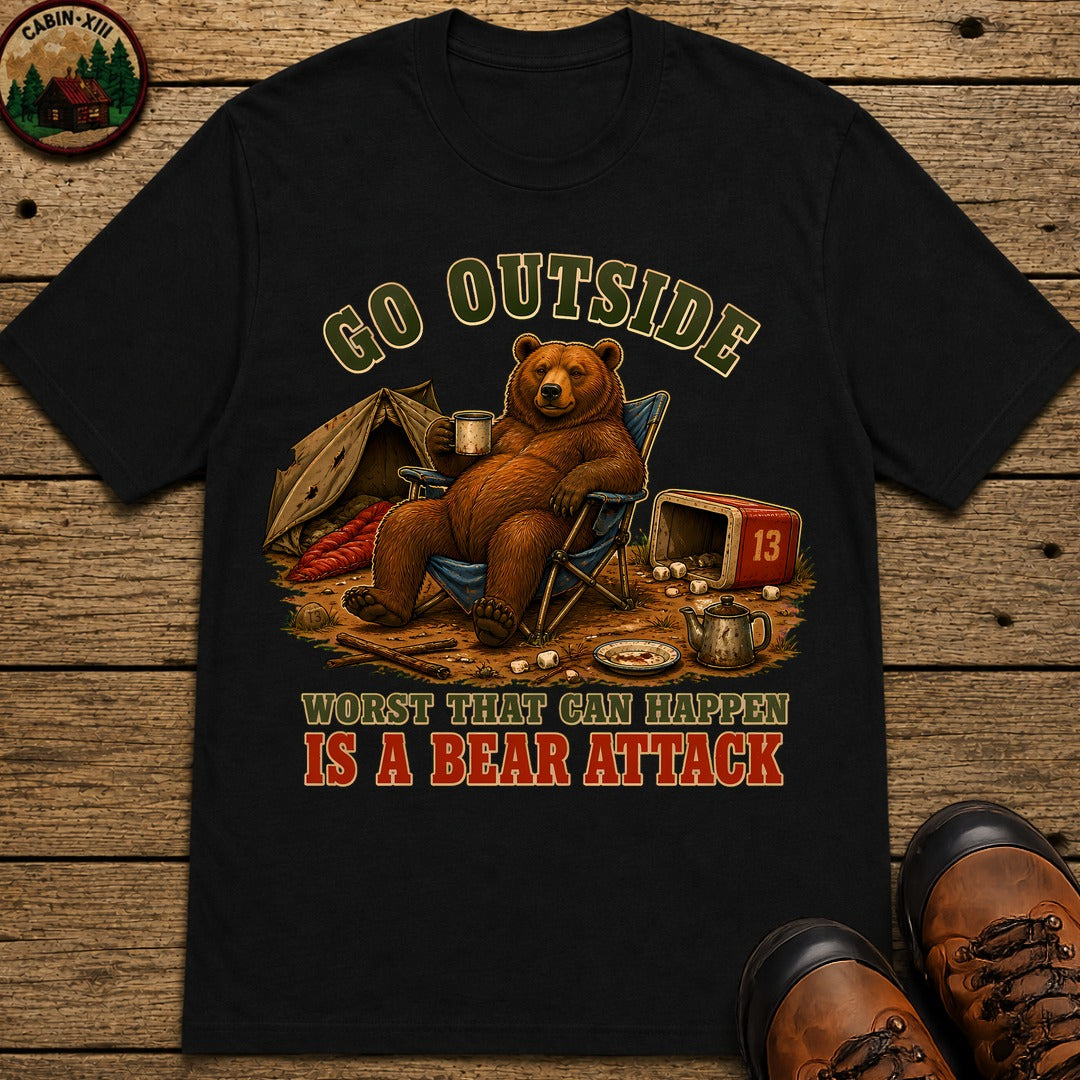 Go Outside Bear Attach T-Shirt - Black