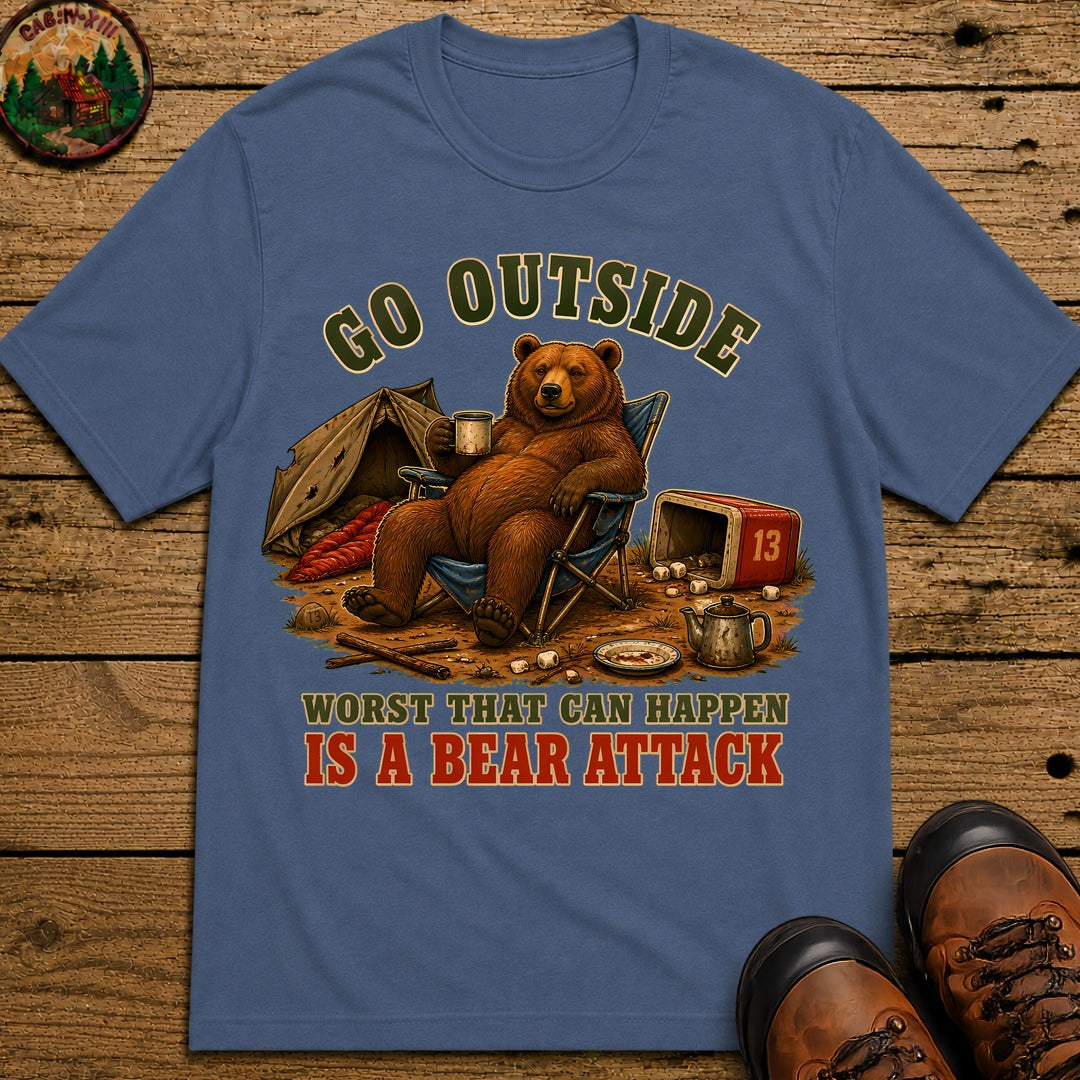 Go Outside Bear Attach T-Shirt - Blue Jean