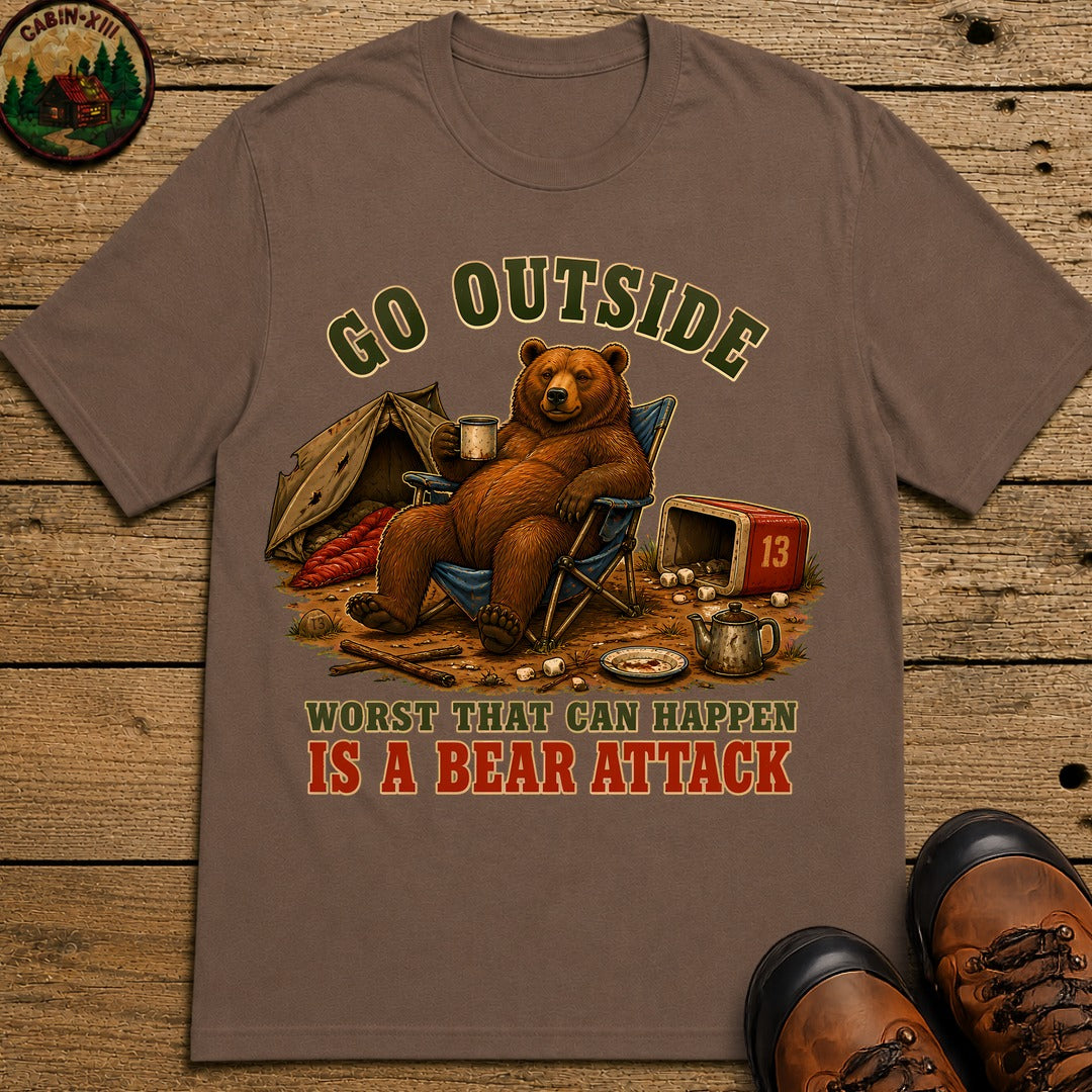 Go Outside Bear Attach T-Shirt - Espresso