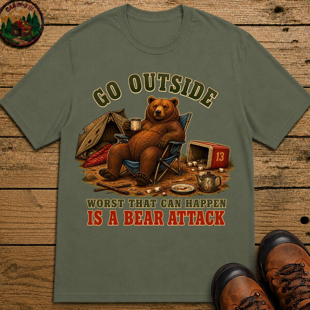 Go Outside Bear Attach T-Shirt - Moss