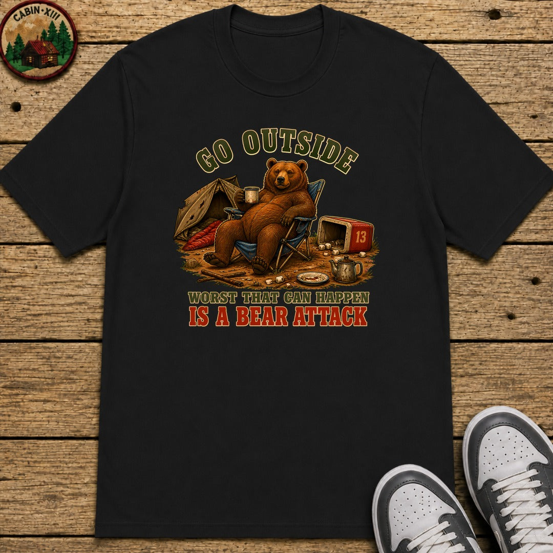 Go Outside Bear Attack Kids T-Shirt - Black