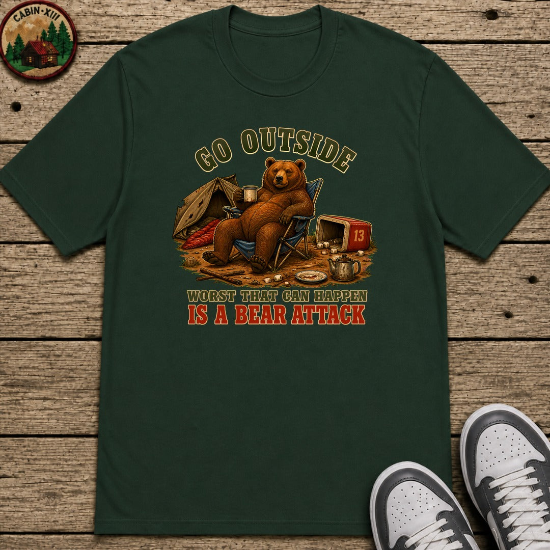 Go Outside Bear Attack Kids T-Shirt - Forest Green