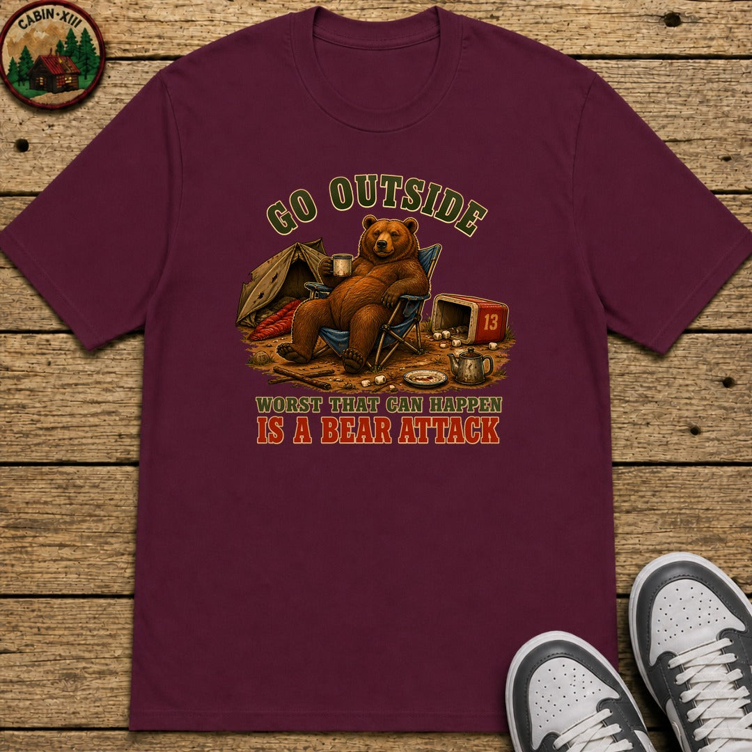 Go Outside Bear Attack Kids T-Shirt - Maroon