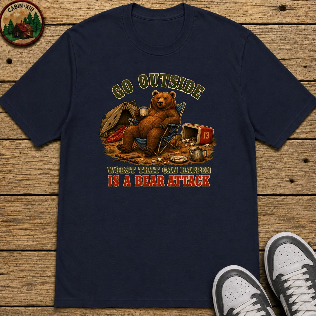 Go Outside Bear Attack Kids T-Shirt - Navy