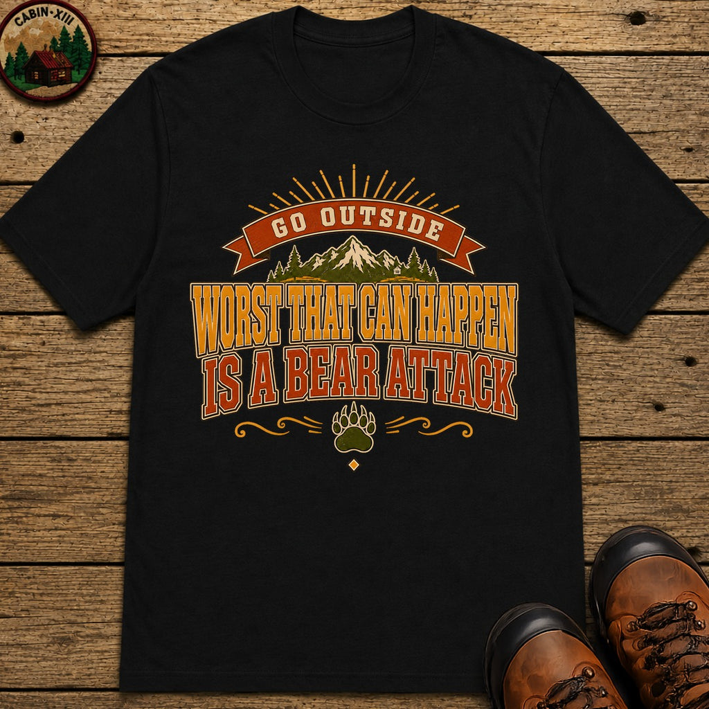 Go Outside Bear Attack (Modern) T Shirt - Black