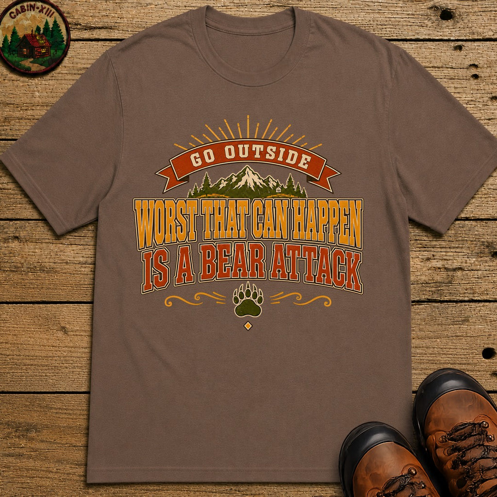 Go Outside Bear Attack (Modern) T Shirt - Espresso