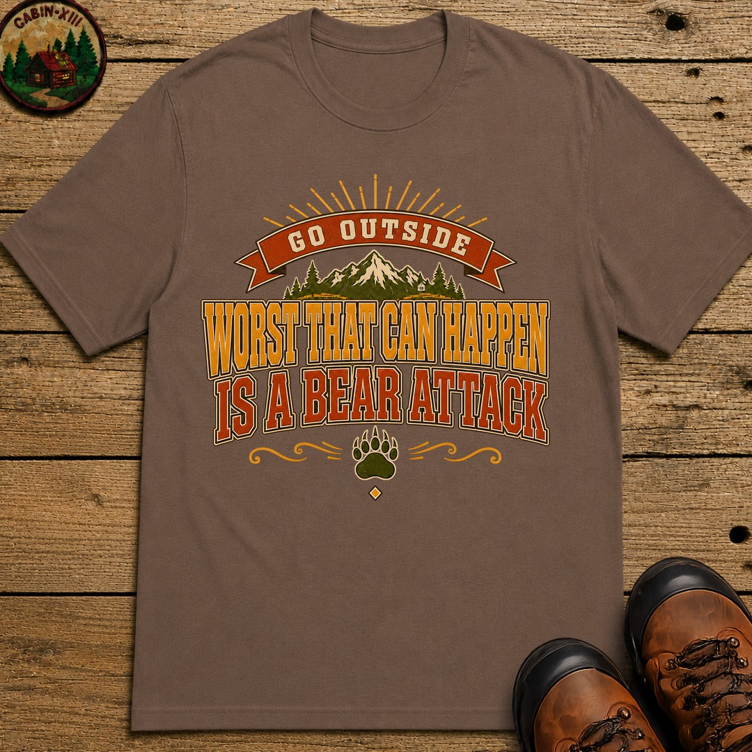 Go Outside Bear Attack (Modern) T Shirt - Espresso