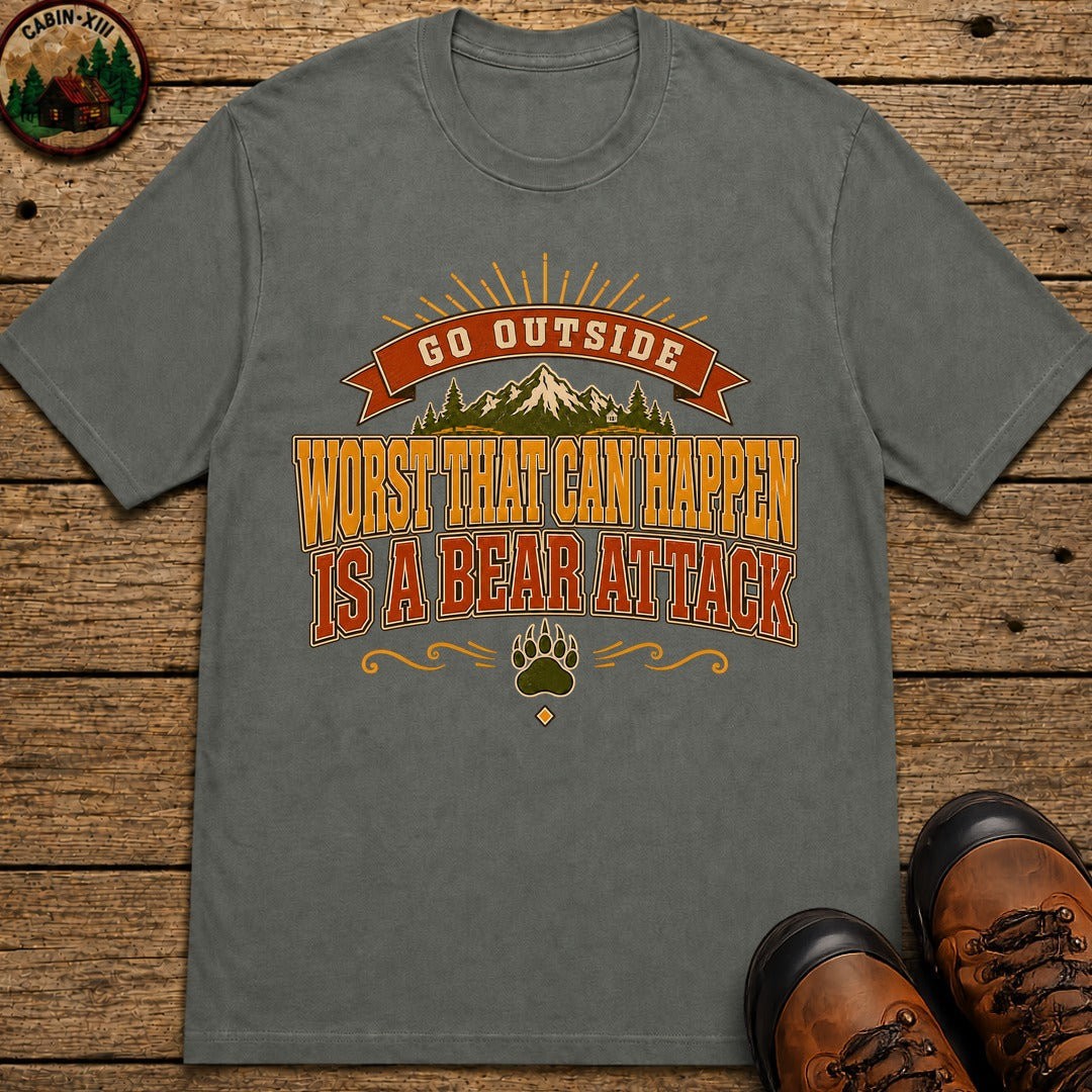 Go Outside Bear Attack (Modern) T Shirt - Pepper