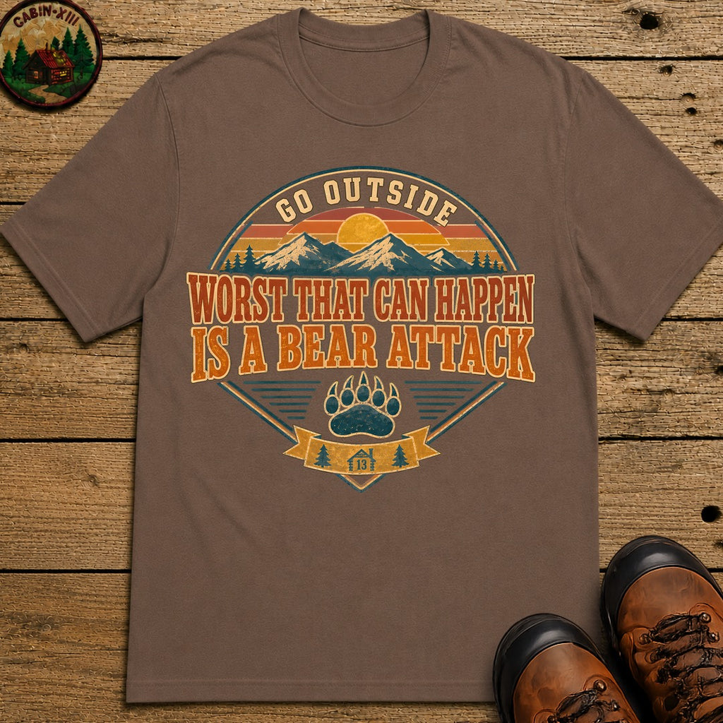 Go Outside Bear Attack (Retro) T Shirt - Espresso