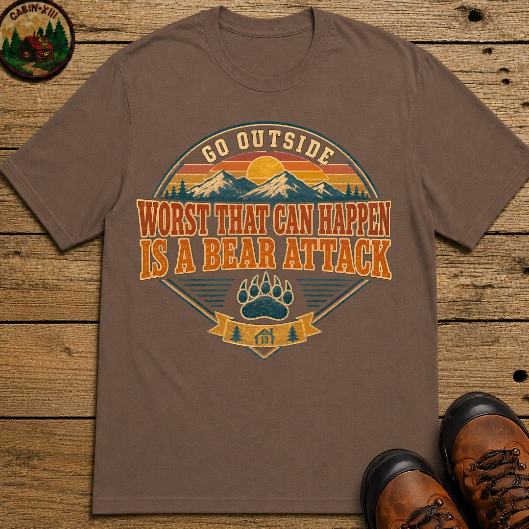 Go Outside Bear Attack (Retro) T Shirt - Espresso