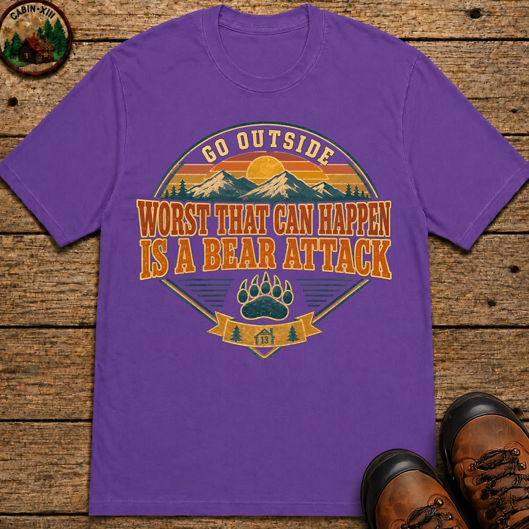 Go Outside Bear Attack (Retro) T Shirt - Grape