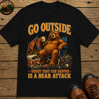 Go Outside Worst That Can Happen Is A Bear Attack Camp Tee - Black