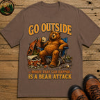 Go Outside Worst That Can Happen Is A Bear Attack Camp Tee - Espresso