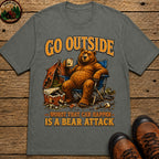 Go Outside Worst That Can Happen Is A Bear Attack Camp Tee - Pepper