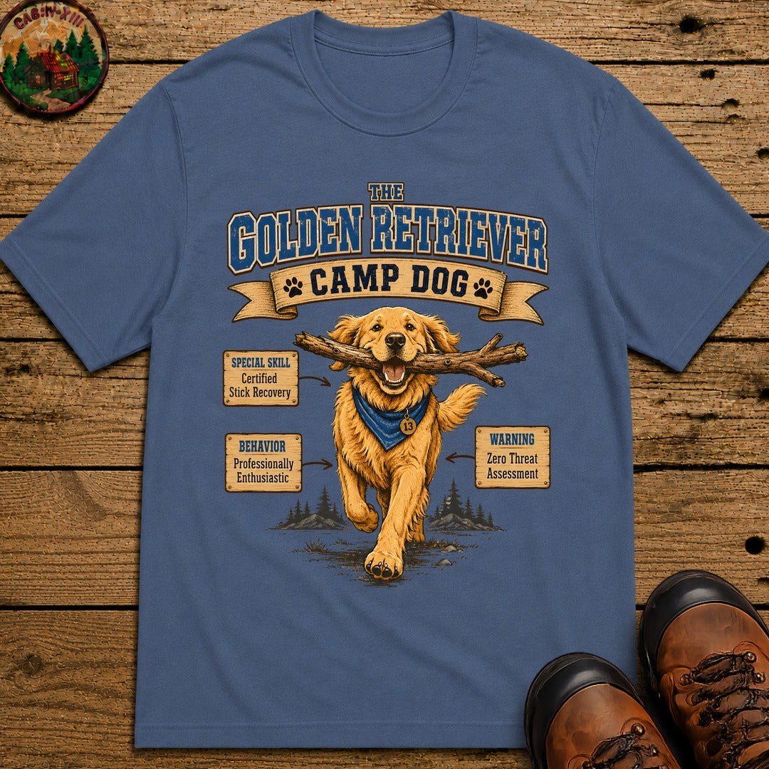 Golden Retriever Camp Dog T-Shirt - Blue Jean