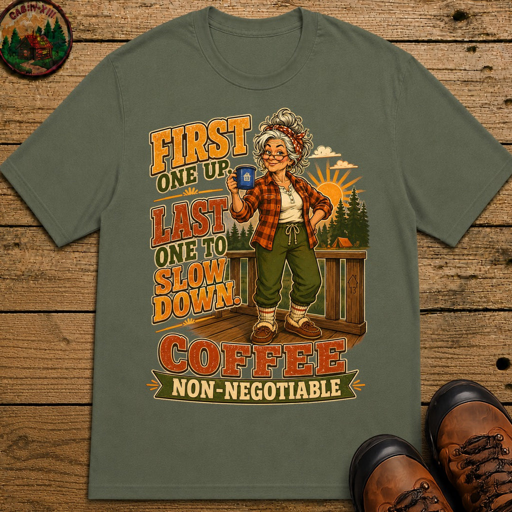 Grandma Coffee Non Negotiable T Shirt - Moss