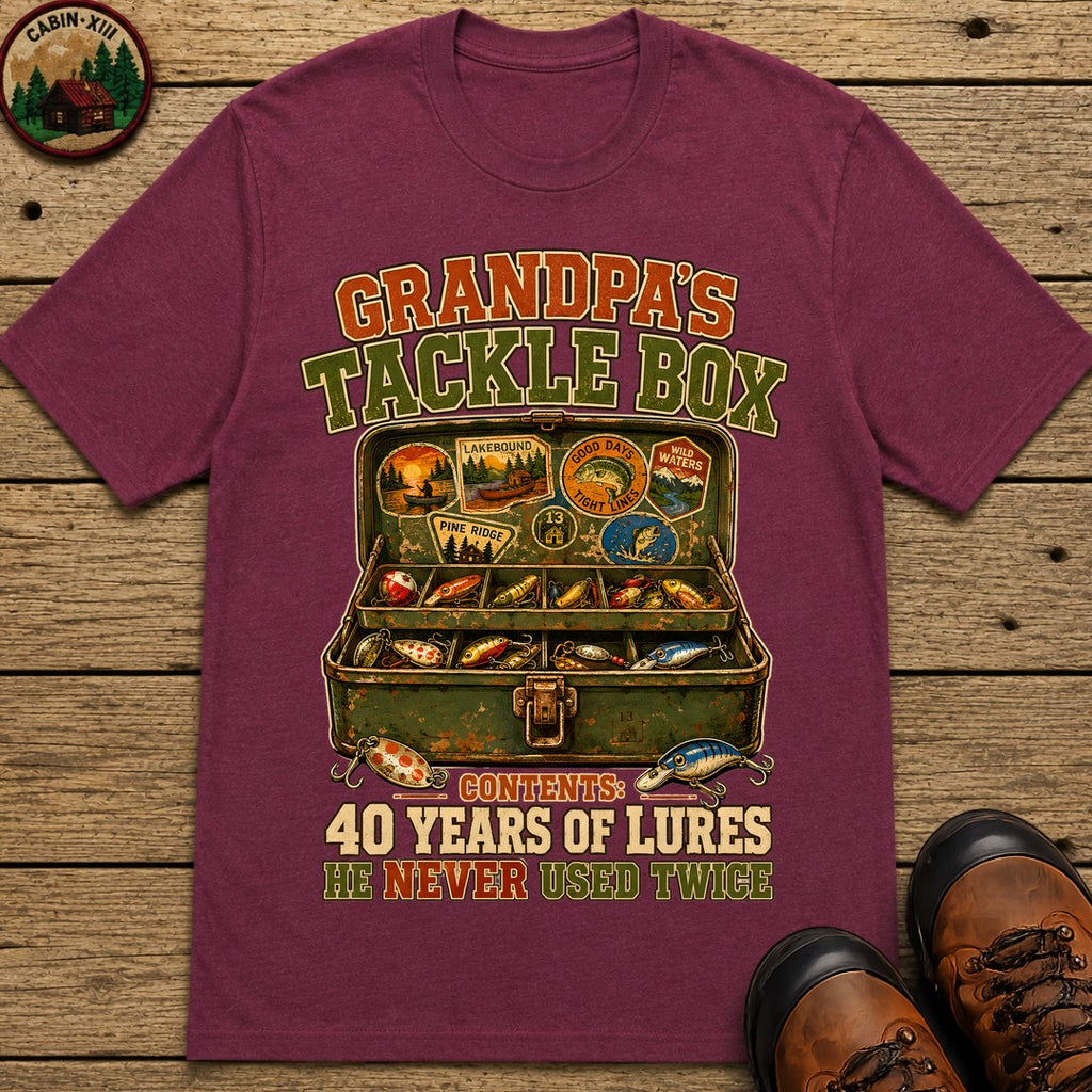 Grandpa's Tackle Box T Shirt - Berry