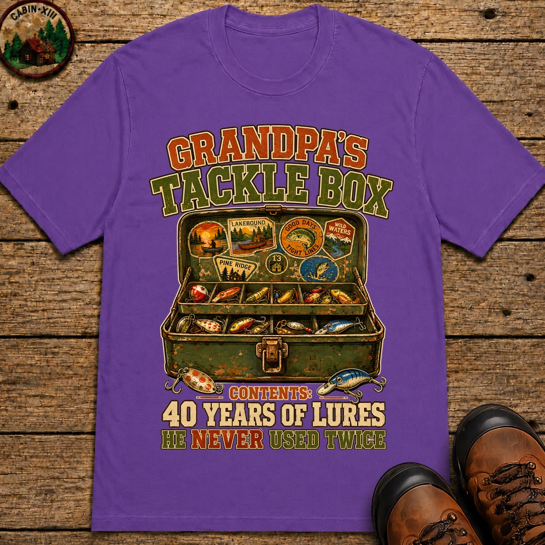Grandpa's Tackle Box T Shirt - Grape