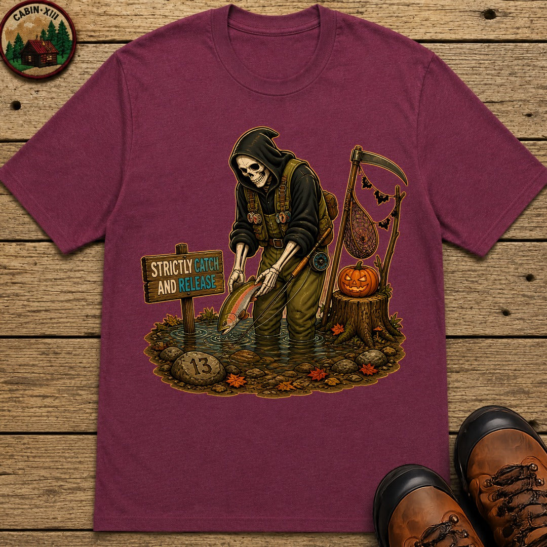 Grim Reaper Fishing Halloween T-Shirt - Berry