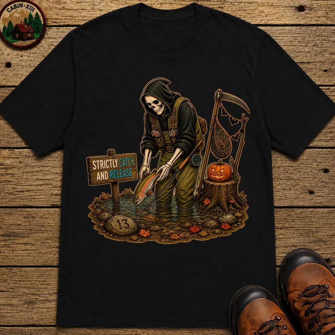 Grim Reaper Fishing Halloween T-Shirt - Black