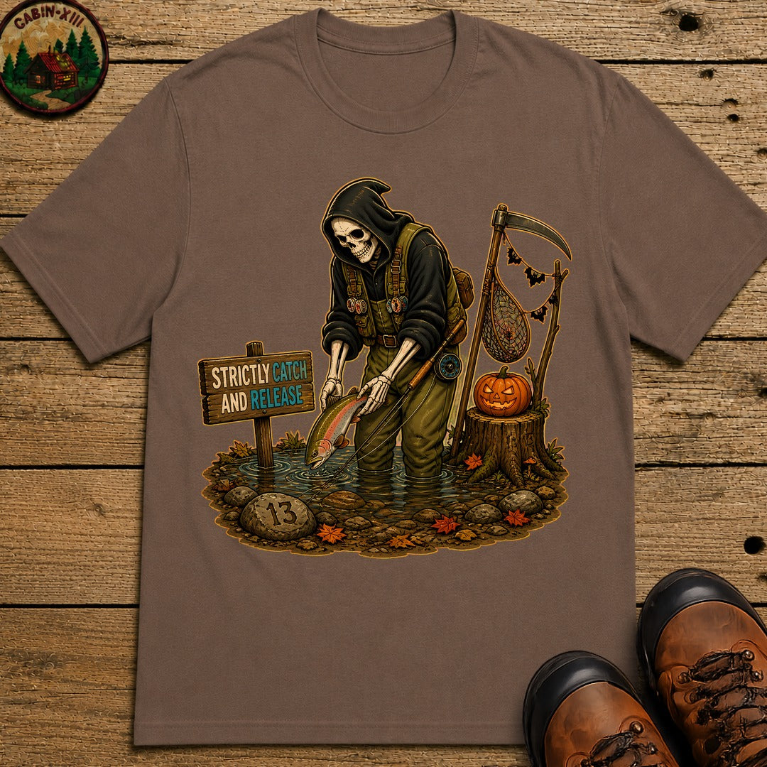 Grim Reaper Fishing Halloween T-Shirt - Espresso