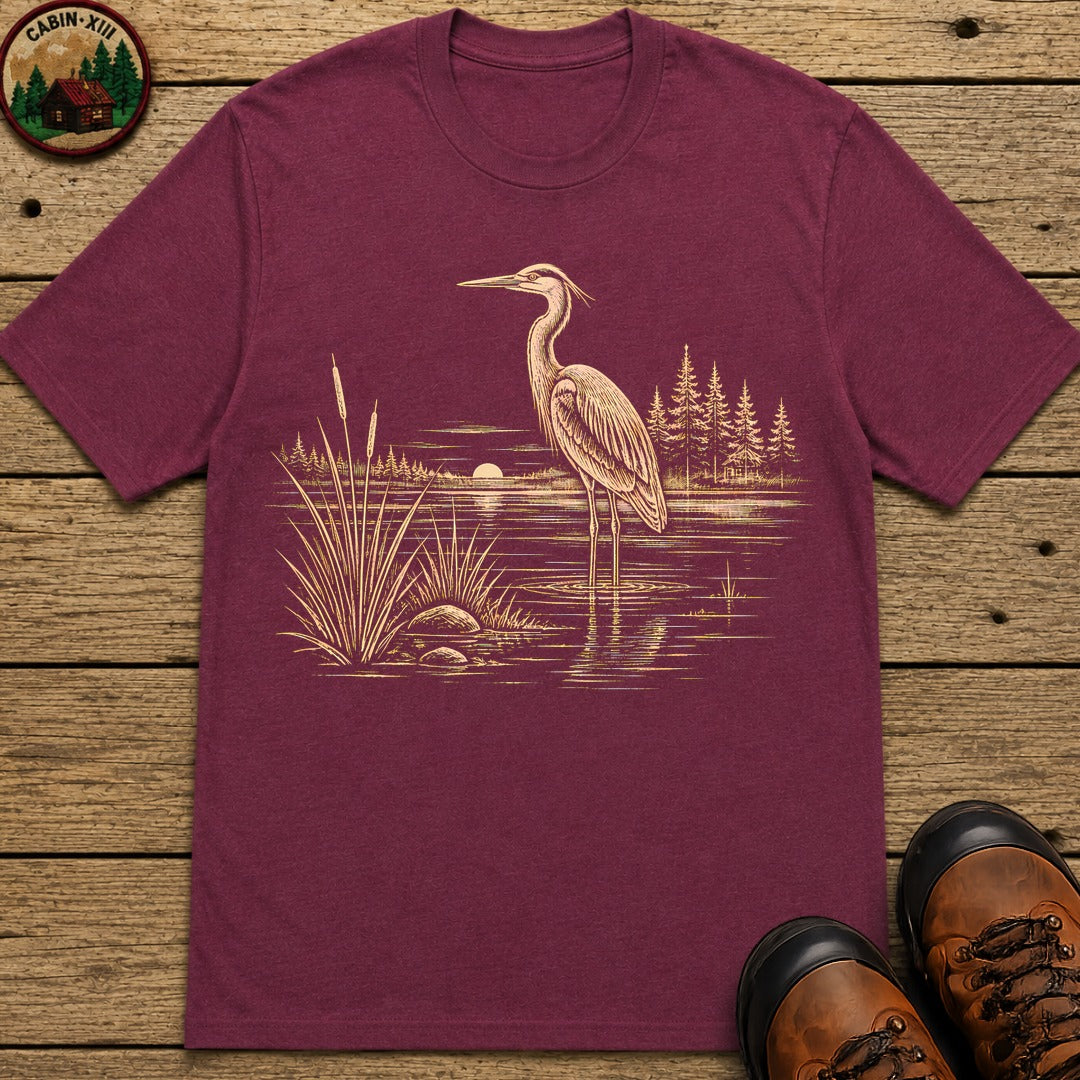 Heron On The Lake T-Shirt - Berry