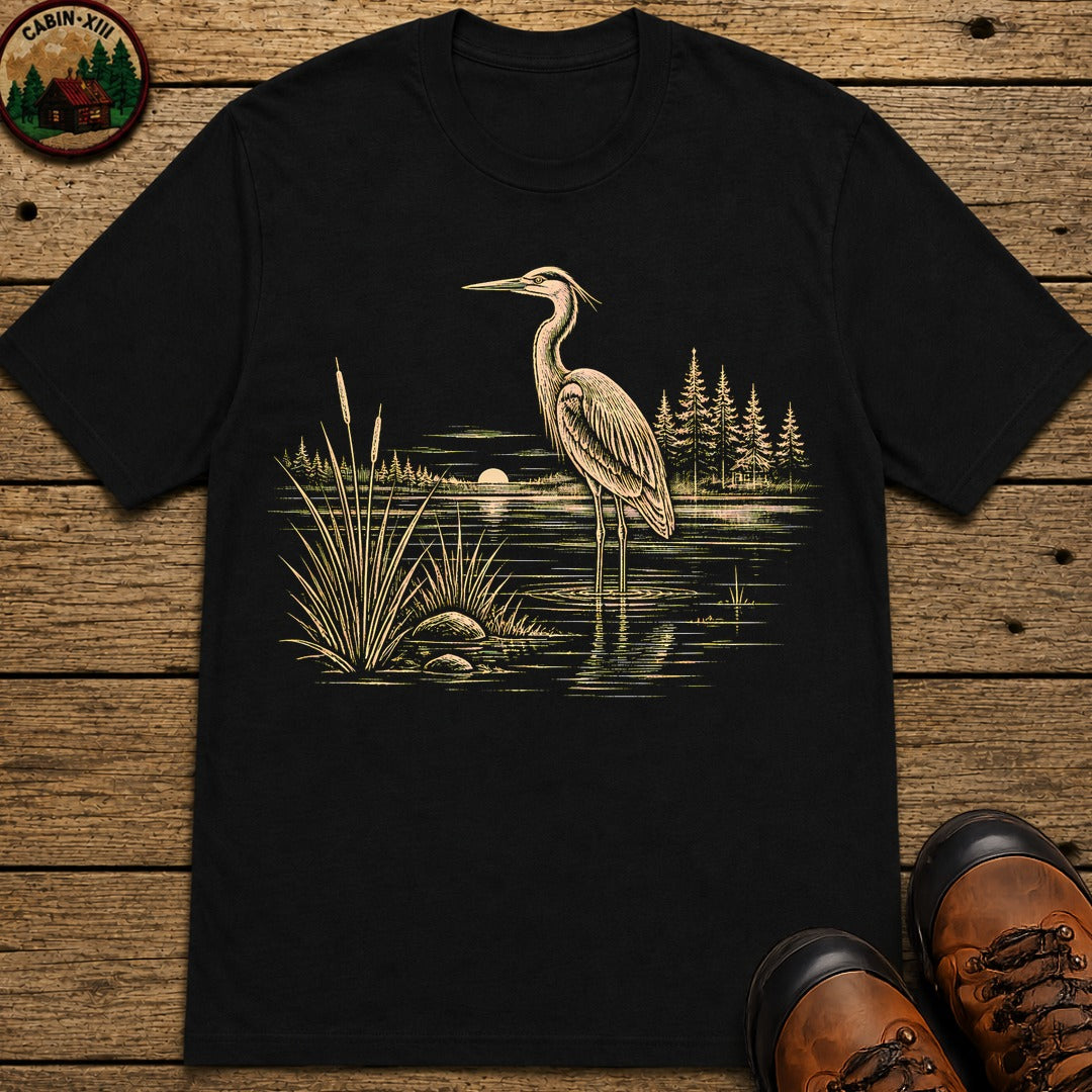 Heron On The Lake T-Shirt - Black