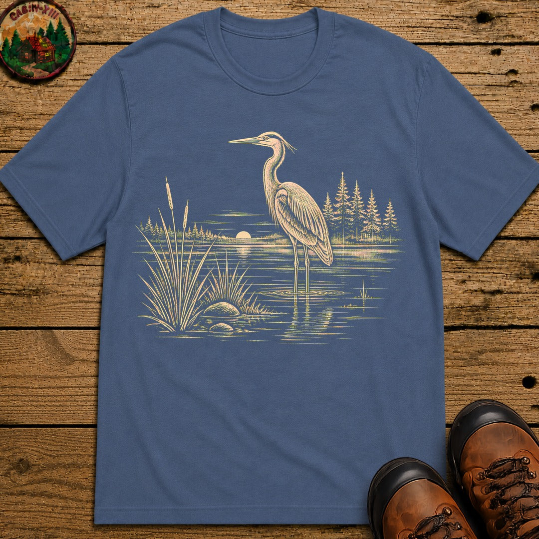 Heron On The Lake T-Shirt - Blue Jean