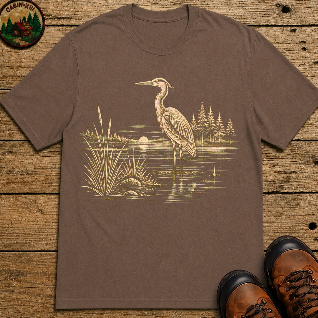 Heron On The Lake T-Shirt - Espresso
