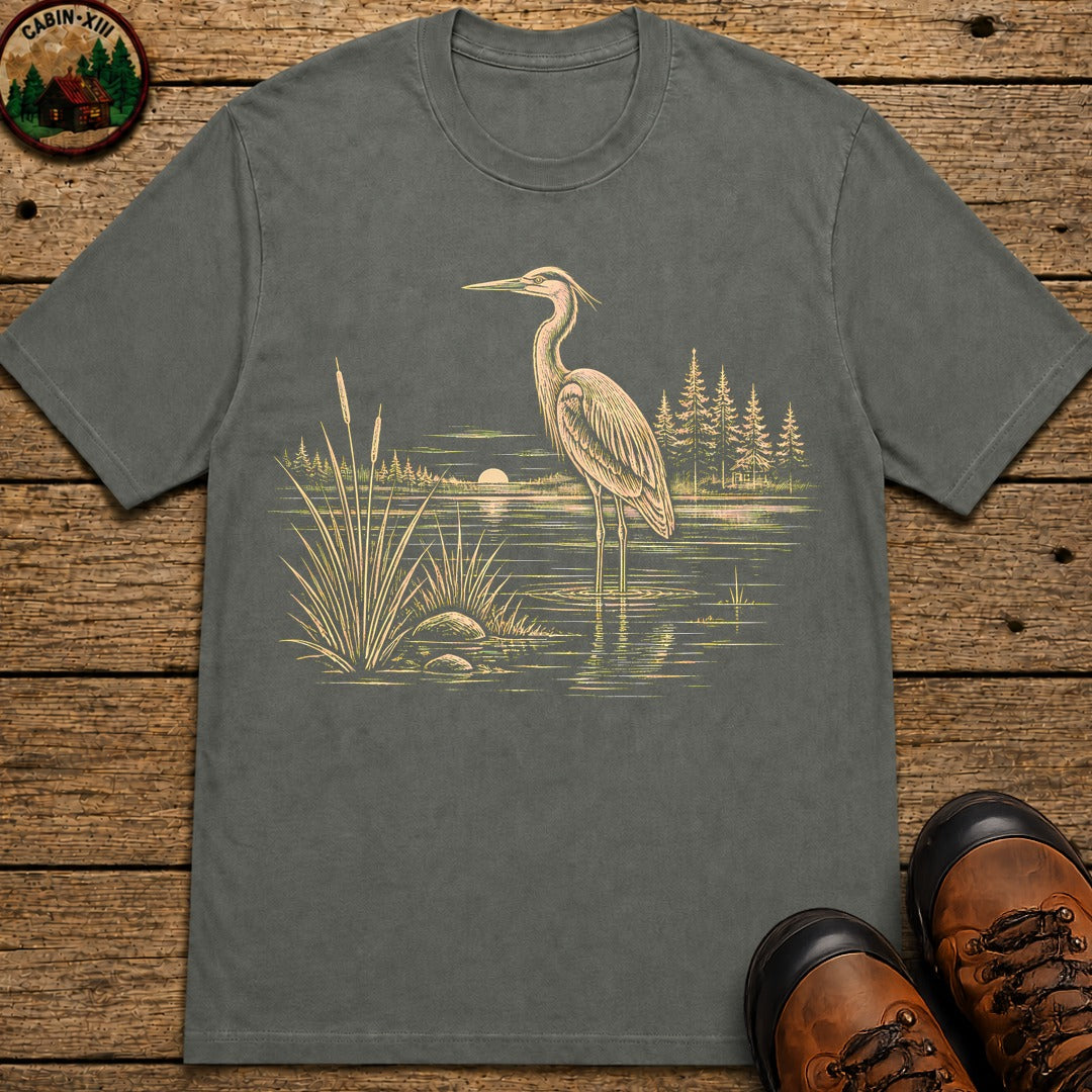 Heron On The Lake T-Shirt - Pepper