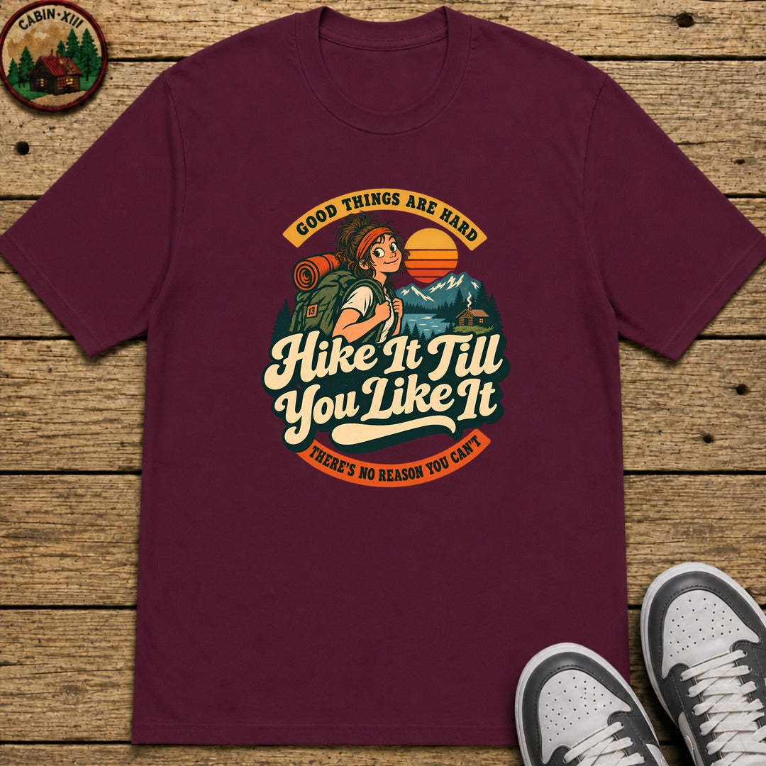 Hike It Till You Like It Badge Kids T-Shirt - Maroon