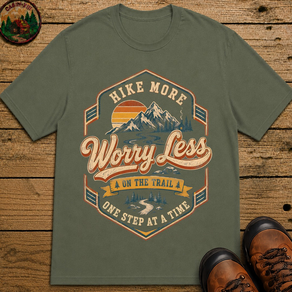 Hike More Worry Less Badge T-Shirt - Moss
