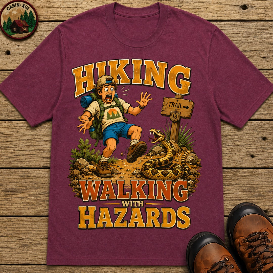 Hiking Walking With Hazards — Funny Rattlesnake Trail Tee - Berry
