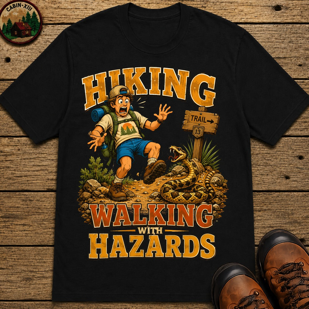 Hiking Walking With Hazards — Funny Rattlesnake Trail Tee - Black