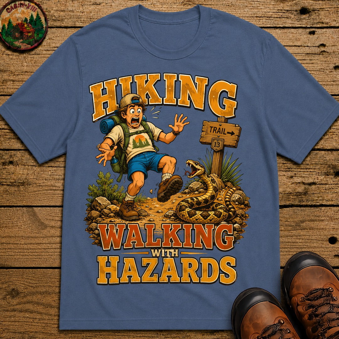 Hiking Walking With Hazards — Funny Rattlesnake Trail Tee - Blue Jean