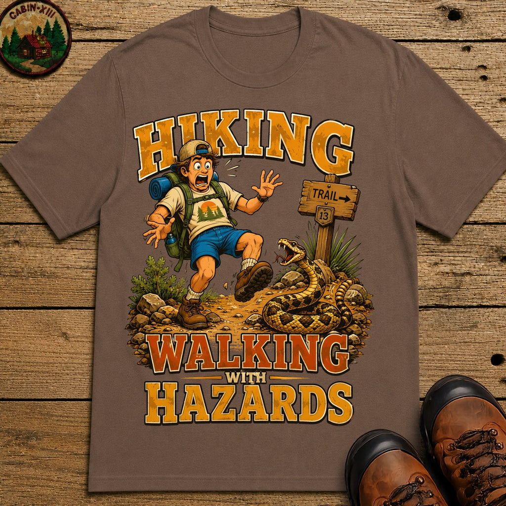 Hiking Walking With Hazards — Funny Rattlesnake Trail Tee - Espresso