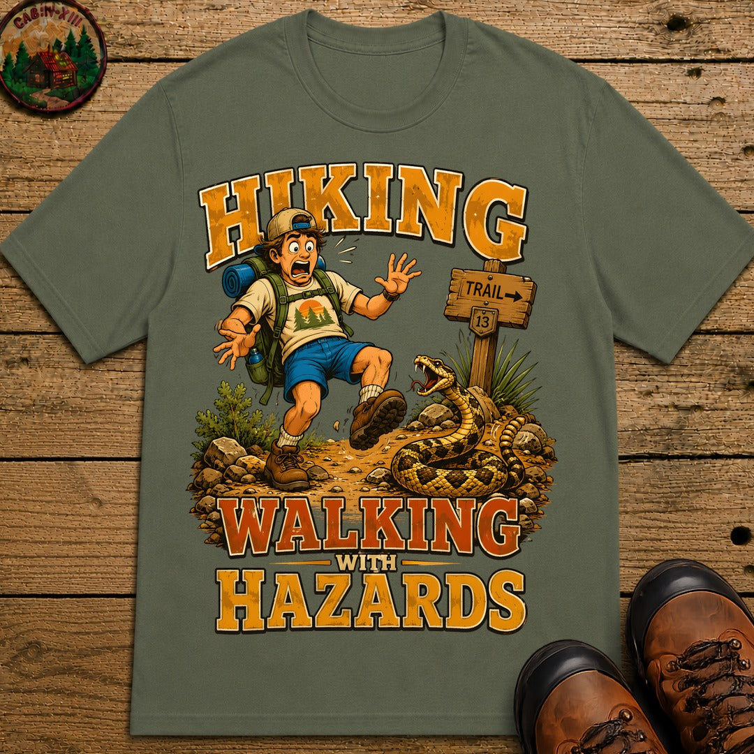 Hiking Walking With Hazards — Funny Rattlesnake Trail Tee - Moss