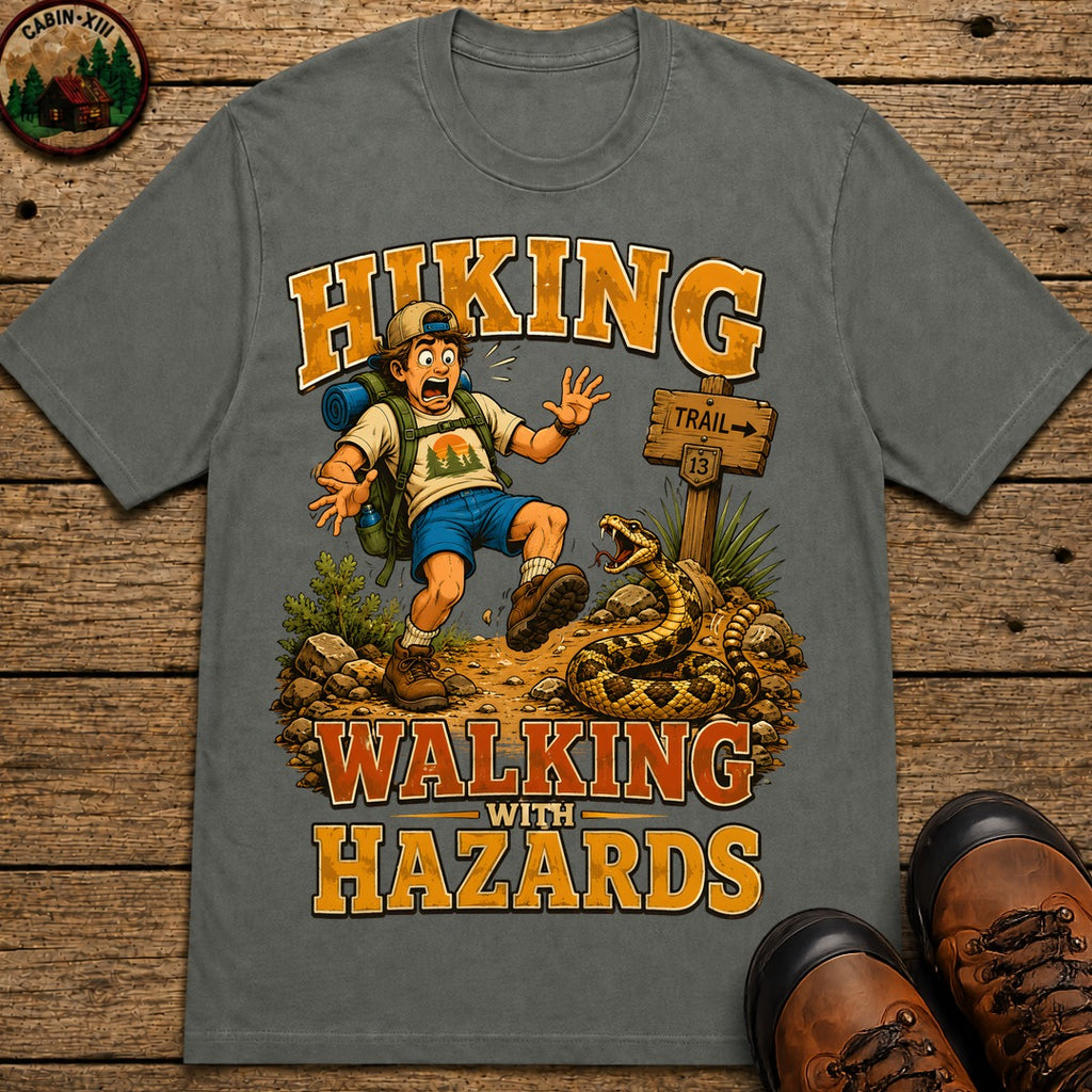 Hiking Walking With Hazards — Funny Rattlesnake Trail Tee - Pepper