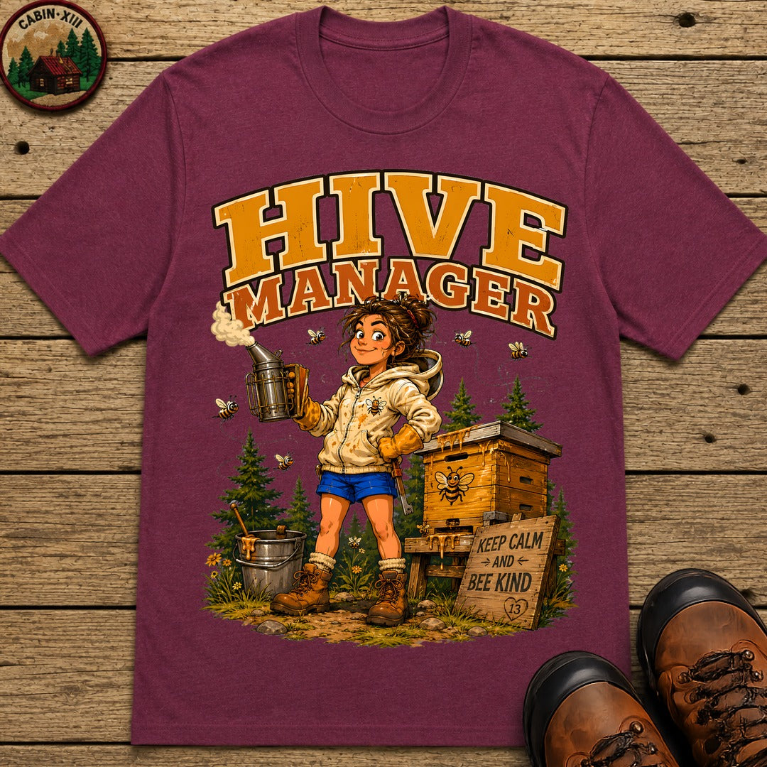 Hive Manager Funny Beekeeping Shirt — Keep Calm and Bee Kind Tee - Berry
