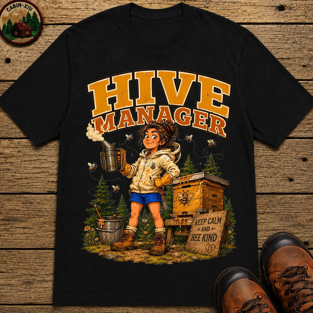 Hive Manager Funny Beekeeping Shirt — Keep Calm and Bee Kind Tee - Black