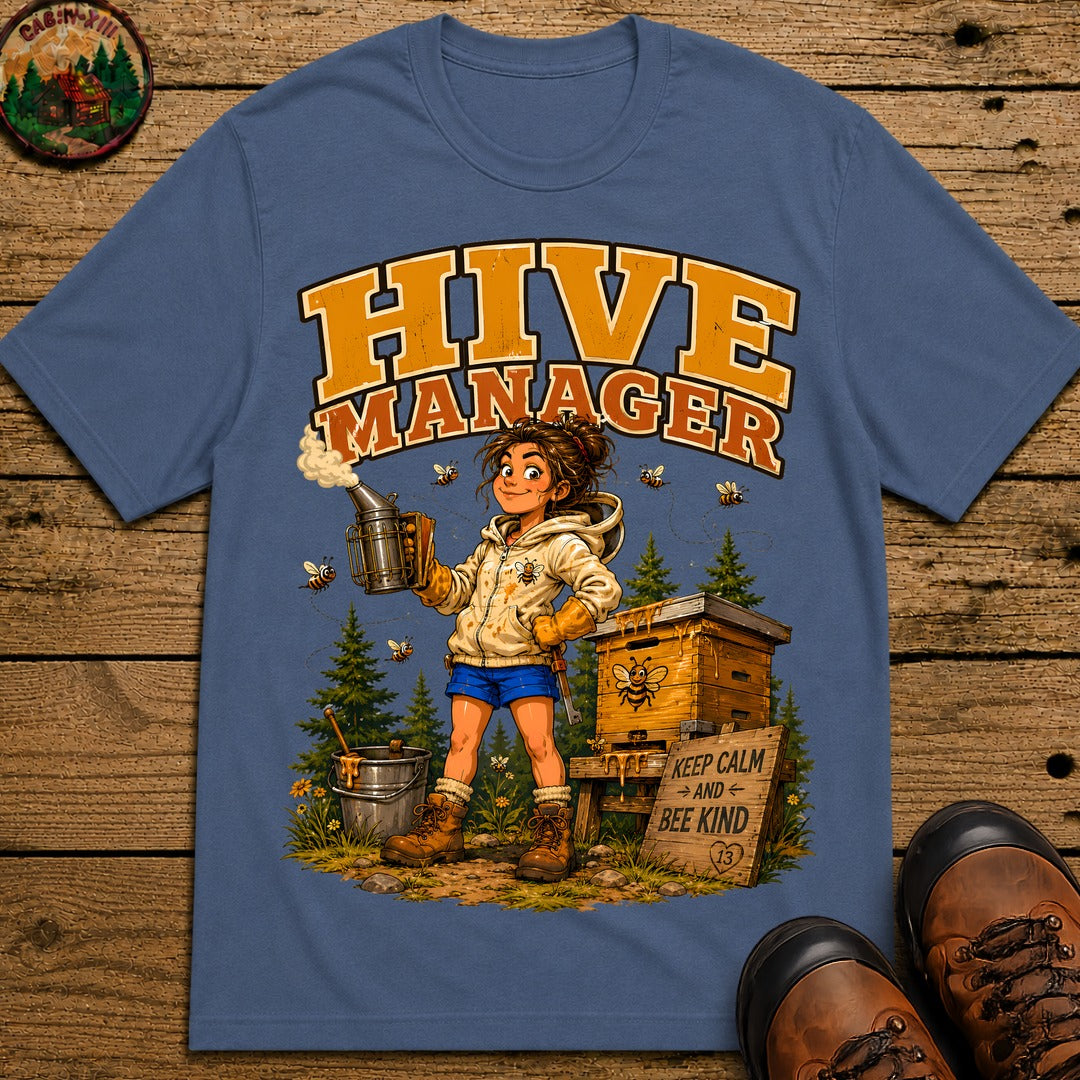 Hive Manager Funny Beekeeping Shirt — Keep Calm and Bee Kind Tee - Blue Jean