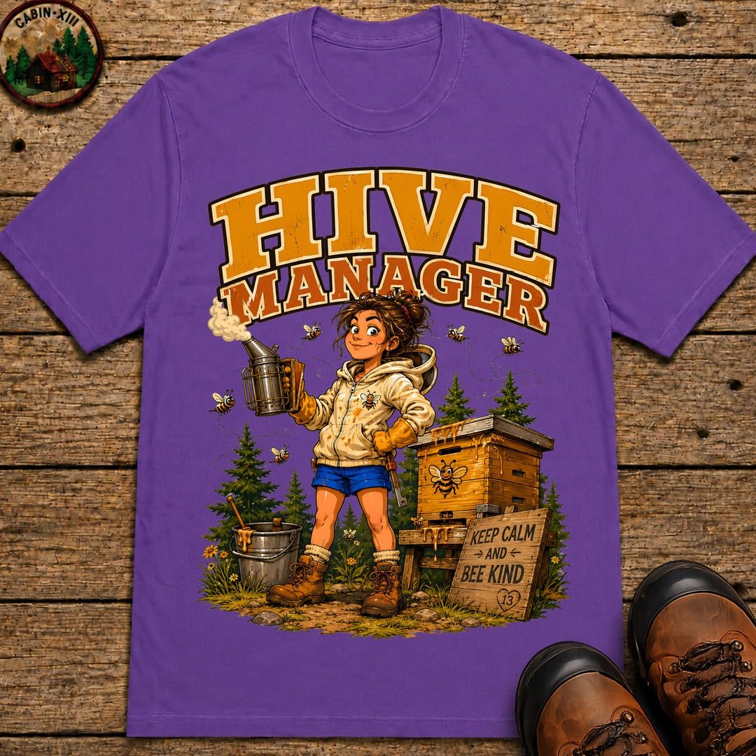 Hive Manager Funny Beekeeping Shirt — Keep Calm and Bee Kind Tee - Grape