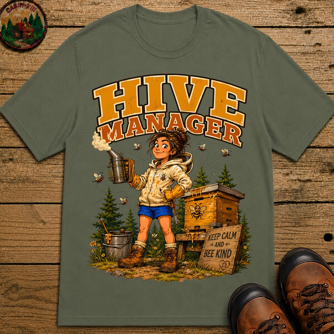 Hive Manager Funny Beekeeping Shirt — Keep Calm and Bee Kind Tee - Moss