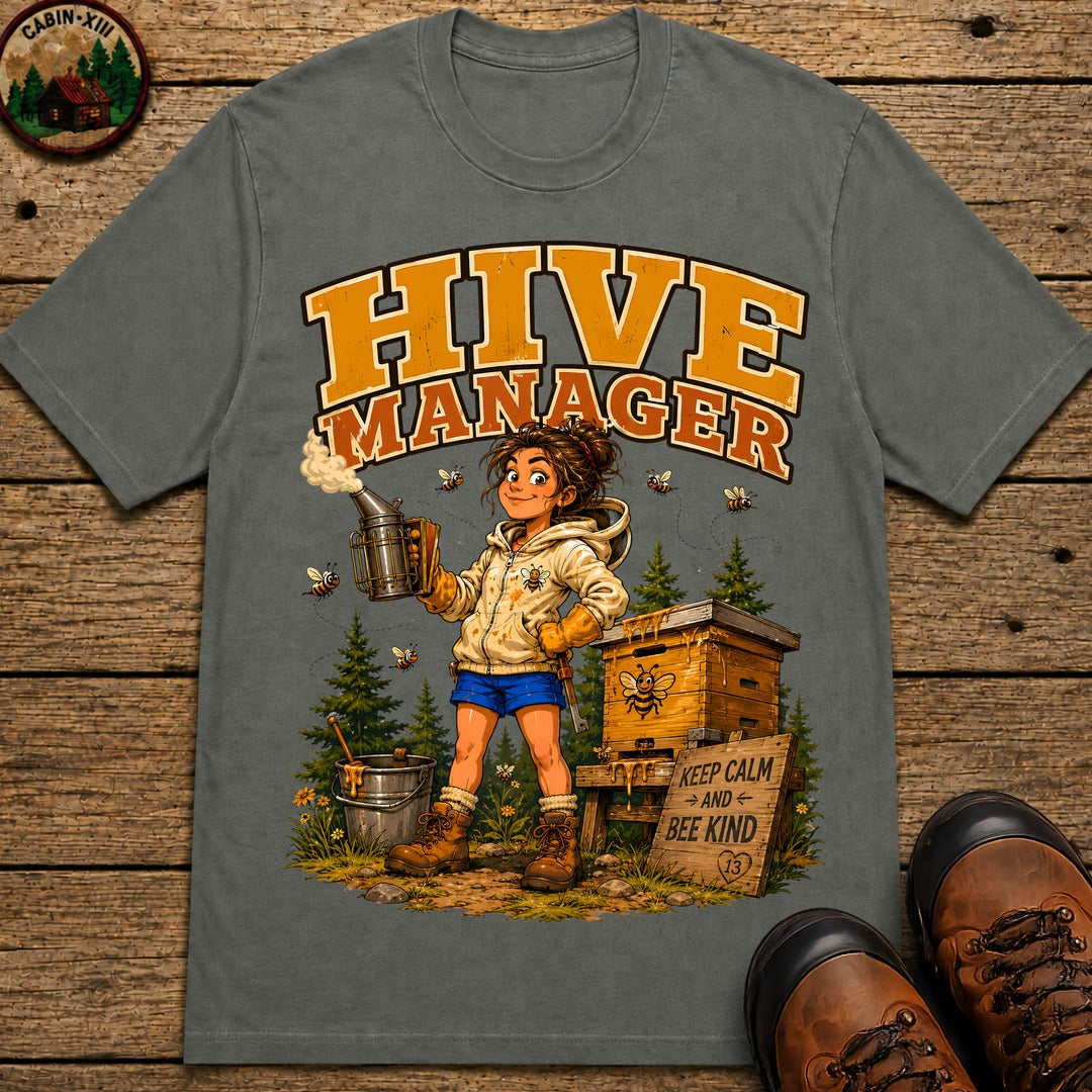 Hive Manager Funny Beekeeping Shirt — Keep Calm and Bee Kind Tee - Pepper