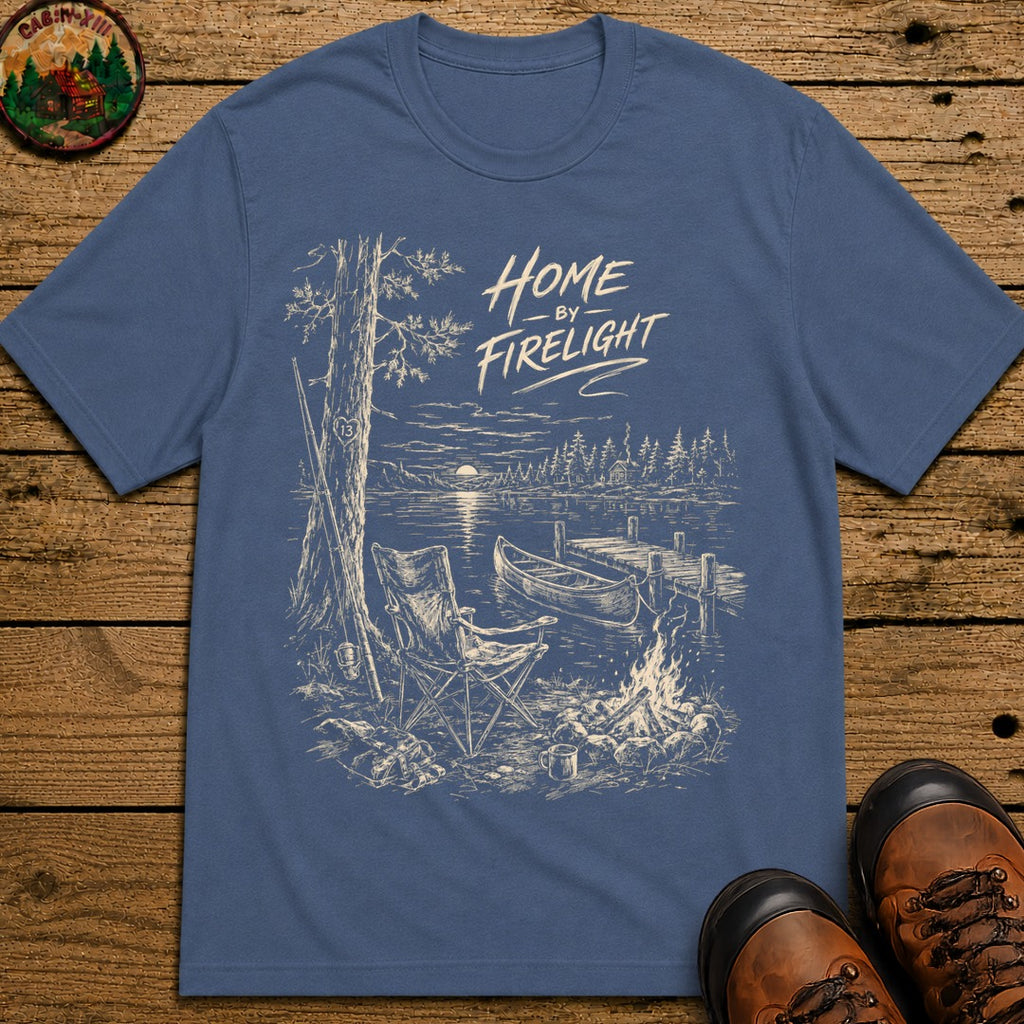 Home By Firelight Sketch T-Shirt - Blue Jean